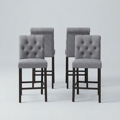 30in Button-Tufted Bar Stool, Set of 4, Grey