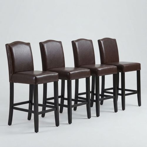 24in Nailhead Counter Stool, Set of 4, Brown
