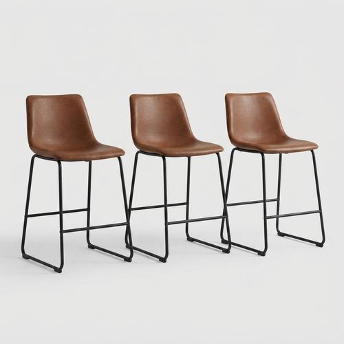 26in PU Counter Stool, Set of 3, Brown