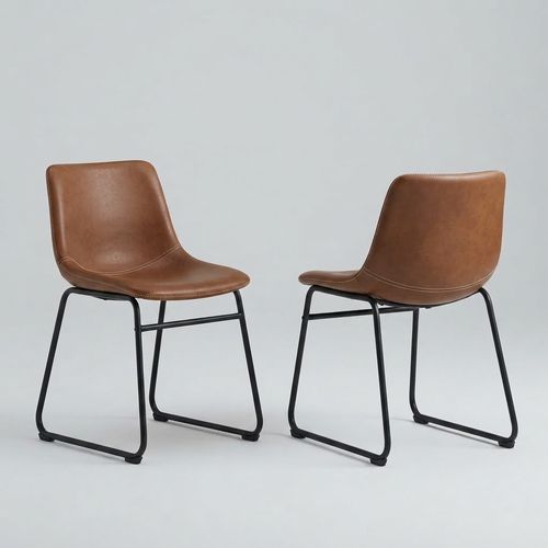 Mid-Century PU Dining Chair, Set of 2, Brown