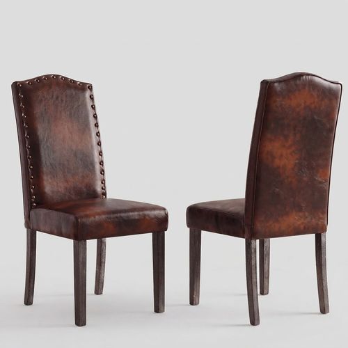 Copper-Nail Parsons Dining Chair, Set of 2, Vintage Brown