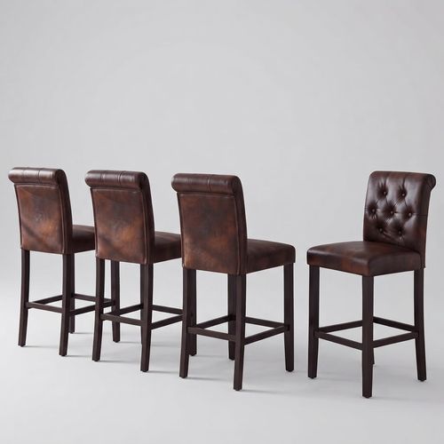 24in Leather Counter Stool, Set of 4, Brown