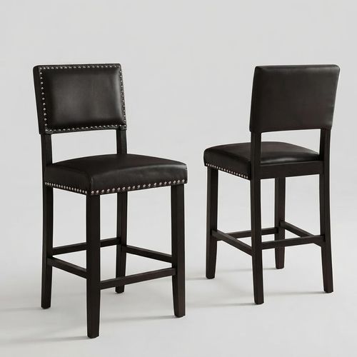 26in Linen Counter Stool, Set of 2, Black