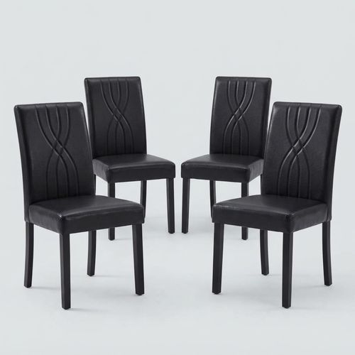 Quilted Leather Dining Chair, Set of 4, Black