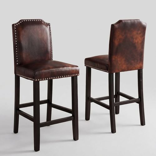24in Rivet-Trim Counter Stool, Set of 2, Brown