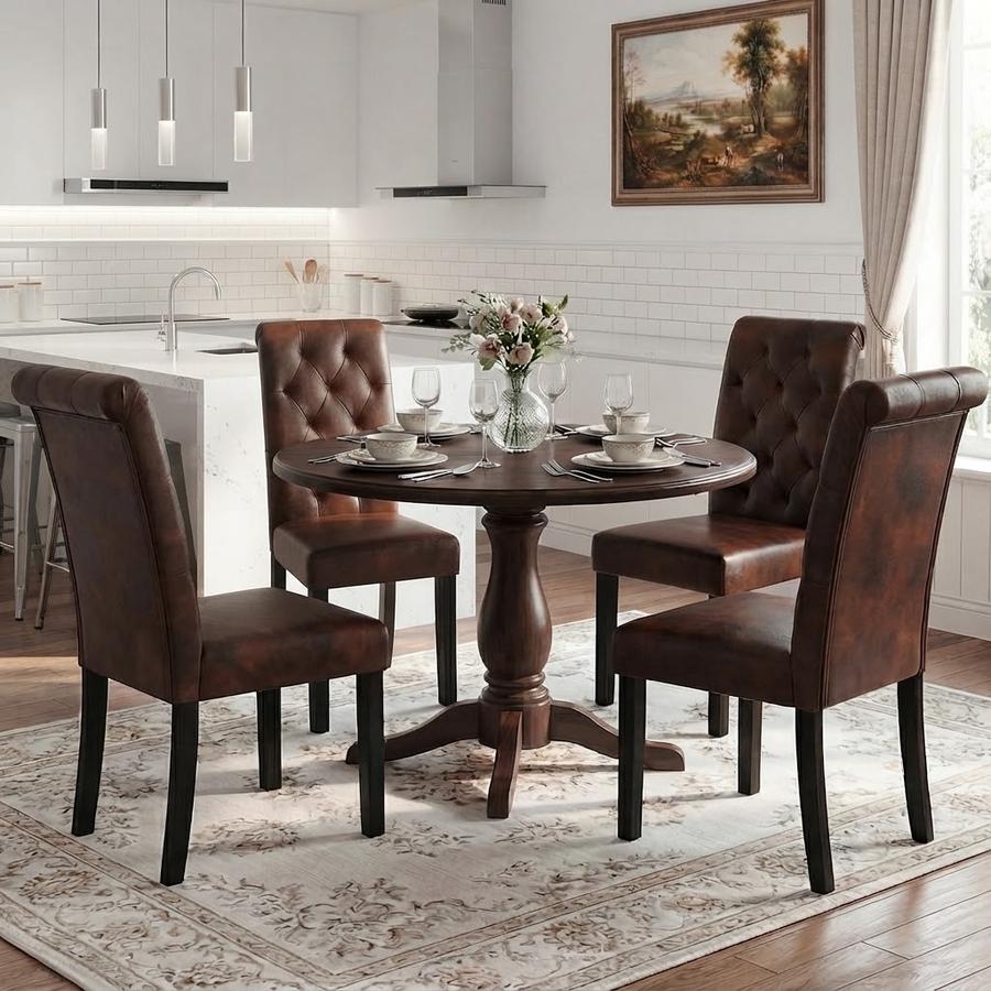 Tufted Parsons Dining Chair, Set of 4, Brown