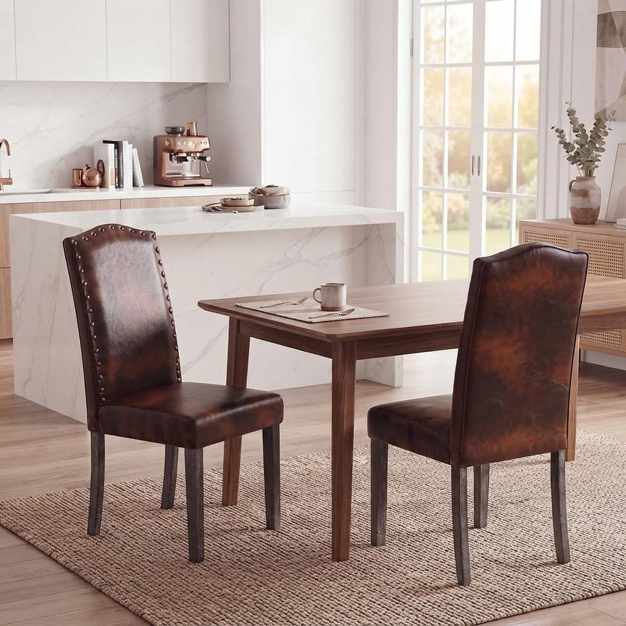 Copper-Nail Parsons Dining Chair, Set of 2, Vintage Brown