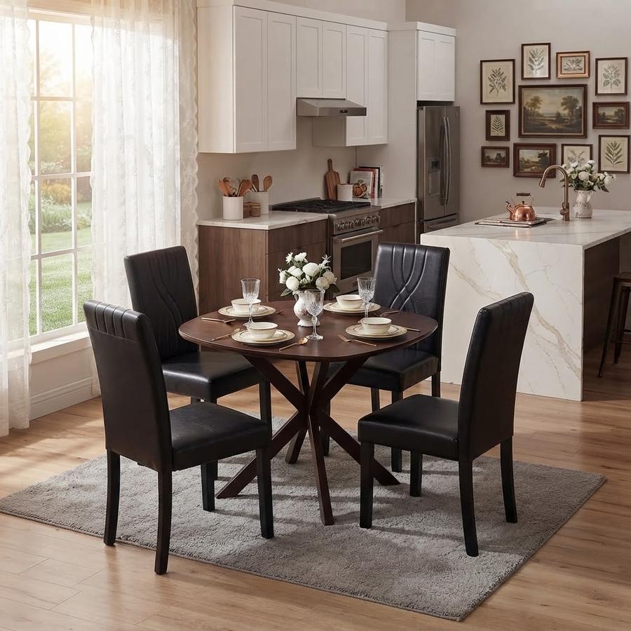 Quilted Leather Dining Chair, Set of 4, Black